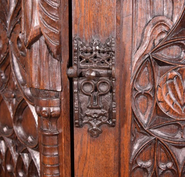 Vintage French Gothic Revival Cabinet/ Console/ Sideboard, Highly Carved Oak Wood