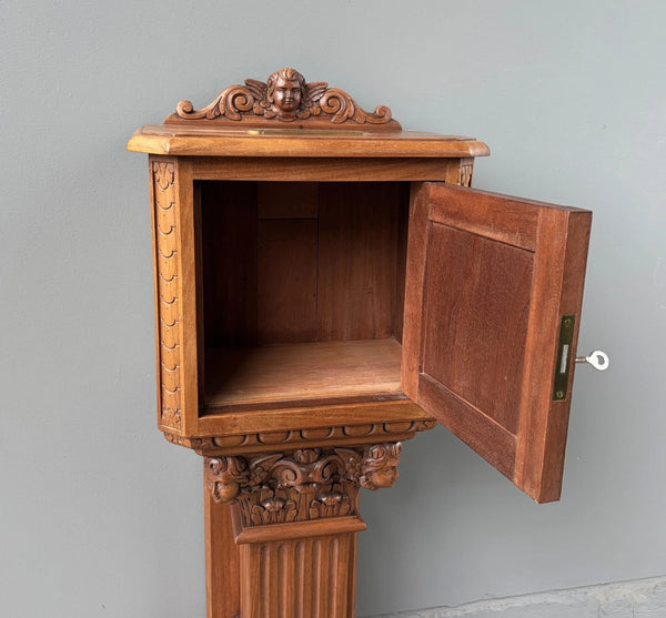 Antique French Donation Box Christianity with Angel Carvings in Solid Mahogany