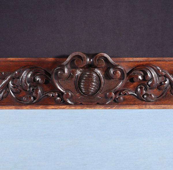 40" Wide French Antique Solid Oak Wood Highly Carved Crest/Decorative Panel