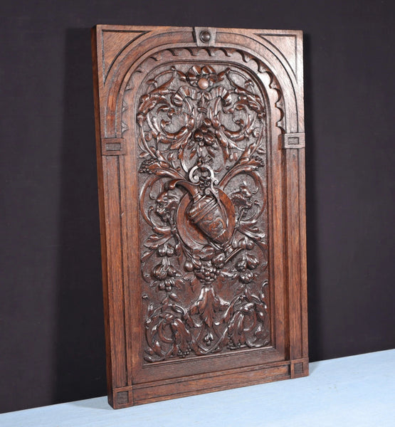 24" Tall Antique French Solid Oak Wood Louis XVI Panel Highly Carved