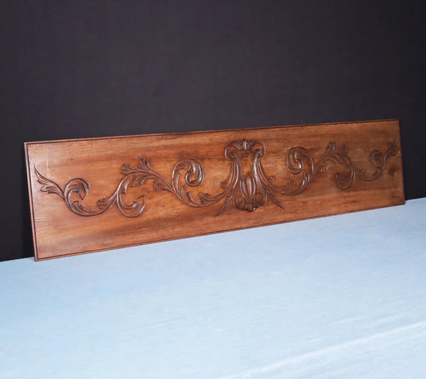 45" Wide Antique French Solid Walnut Wood Panel/Crest Pediment w/Carvings