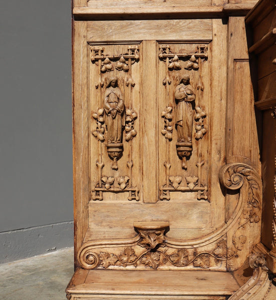 84" Wide Antique French Renaissance Revival Altar/ Tabernacle Highly Carved Oak