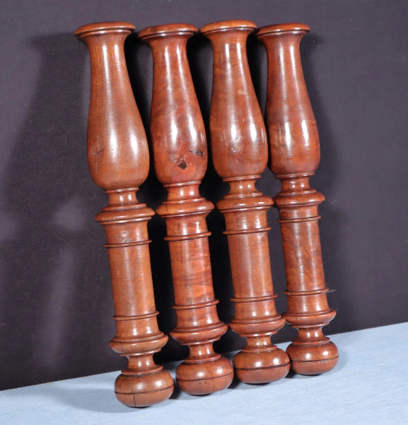15" Set of Four French Antique Solid Mahogany Wood Posts/Pillars/Trim Salvage