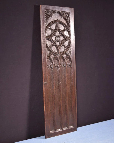 31" Tall French Antique Gothic Revival Panel in Solid Oak Wood Salvage