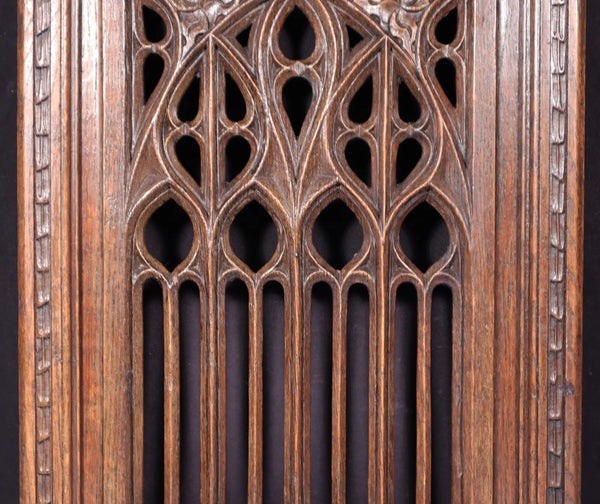 French Antique Gothic Revival Panel in Solid Oak Wood Salvage Early 1900's