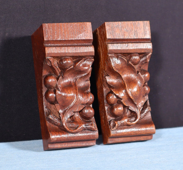 Pair of 4" French Antique Highly Carved Corbels/Trim/Brackets Solid Oak Wood