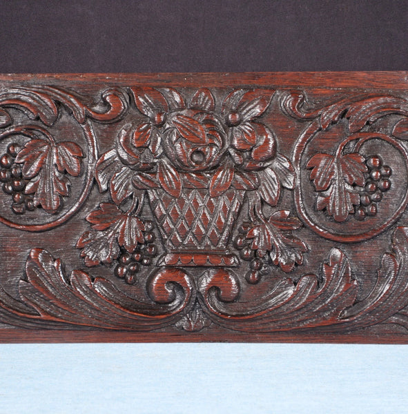 13" Wide French Antique Panel Solid Oak Wood Salvage Mid 1800's with Flowers
