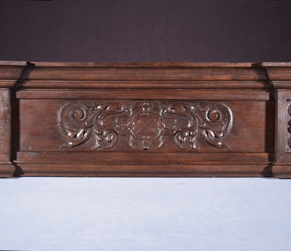 58" Wide Large Antique French Solid Oak Wood Panel/Crest Pediment w/Carvings