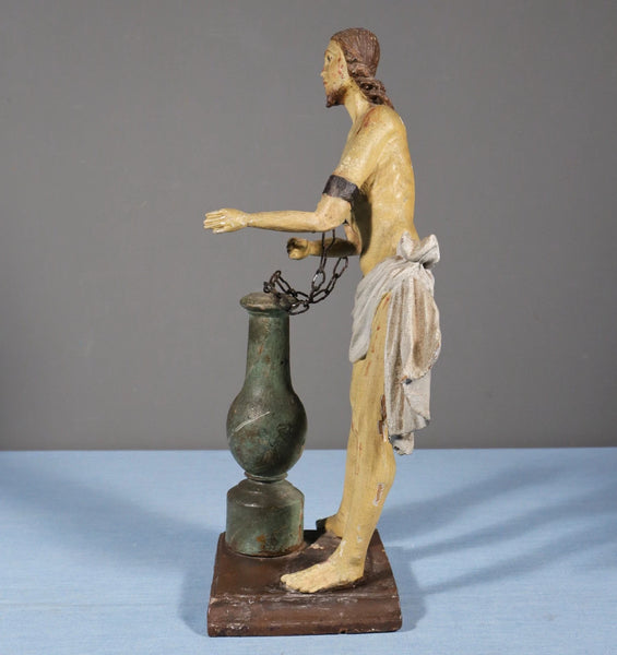 16" Antique Carved/Painted Wood Statue of Christ at the Column of Flagellation