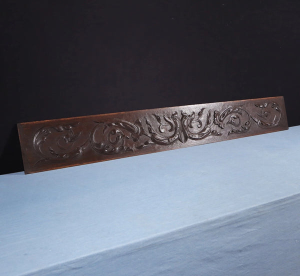 59" Wide Large Antique French Solid Oak Wood Panel/Crest Pediment w/Carvings