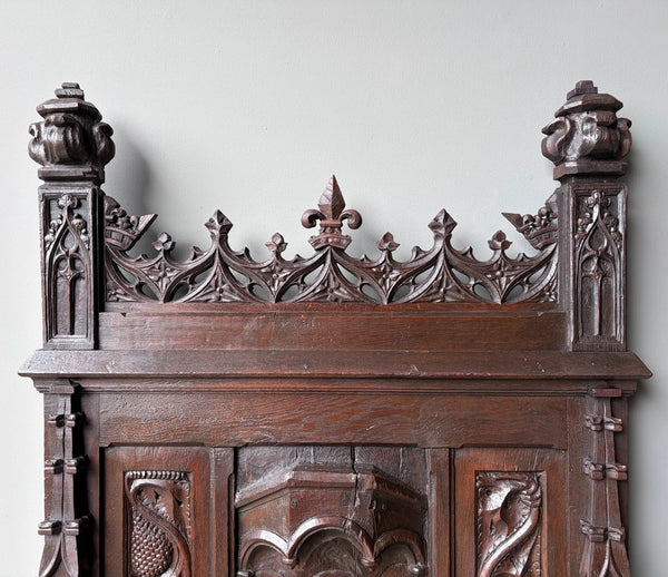 Late 1700's Antique French Gothic Throne Chair Bench/Settee/Chair Carved Oak