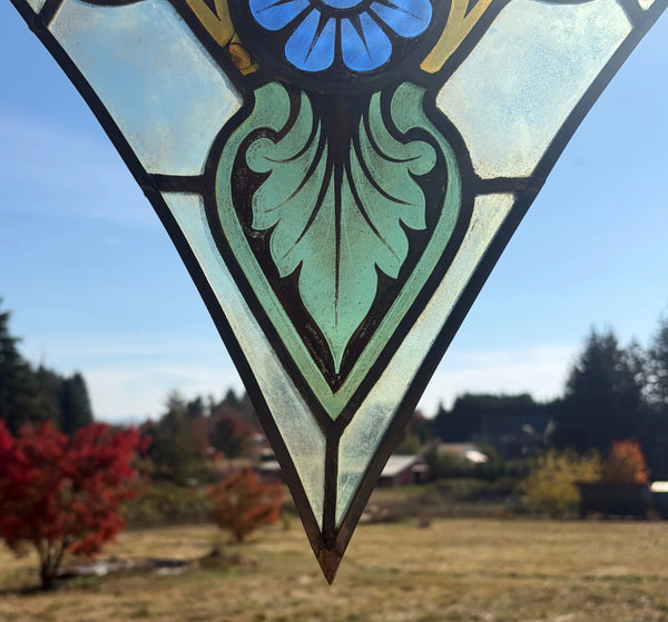 16" Tall Antique Belgian Stained/Leaded Glass Panel by Bertrand Bardenhewer