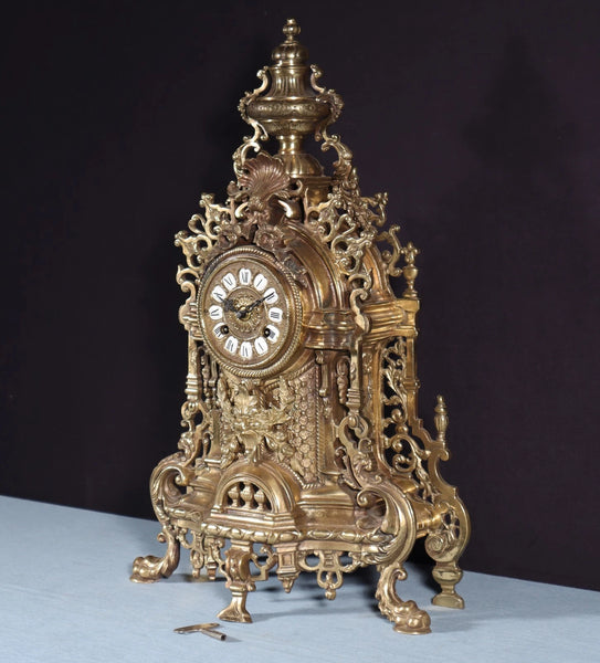 Vintage Bronze Neo Gothic Mantel Clock with Hermle/FHS Clockworks