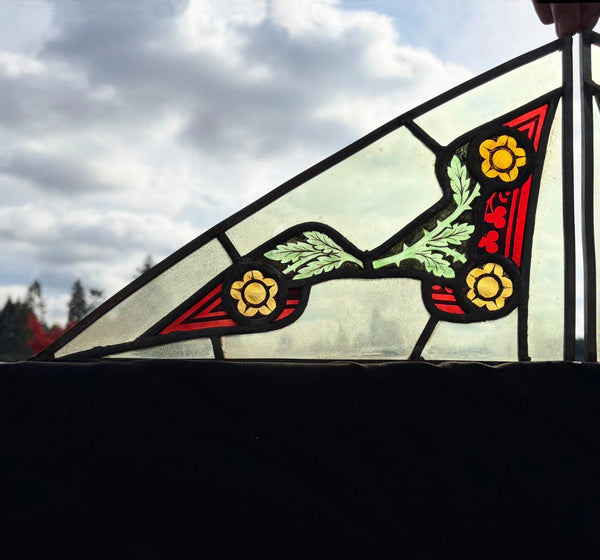 9" Tall Antique Pair of Belgian Stained/Leaded Glass Panels by B. Bardenhewer