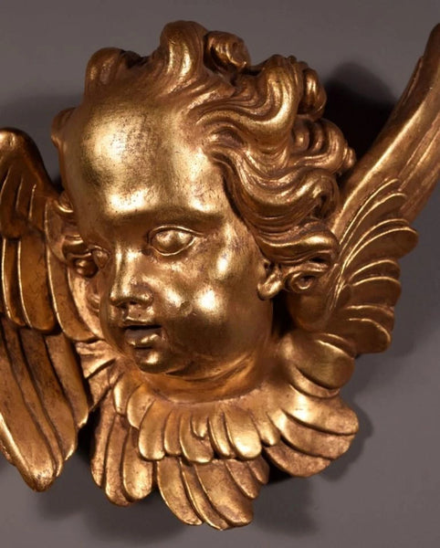12" Vintage Wall Mounted French Gilded Plaster Angel with Wings
