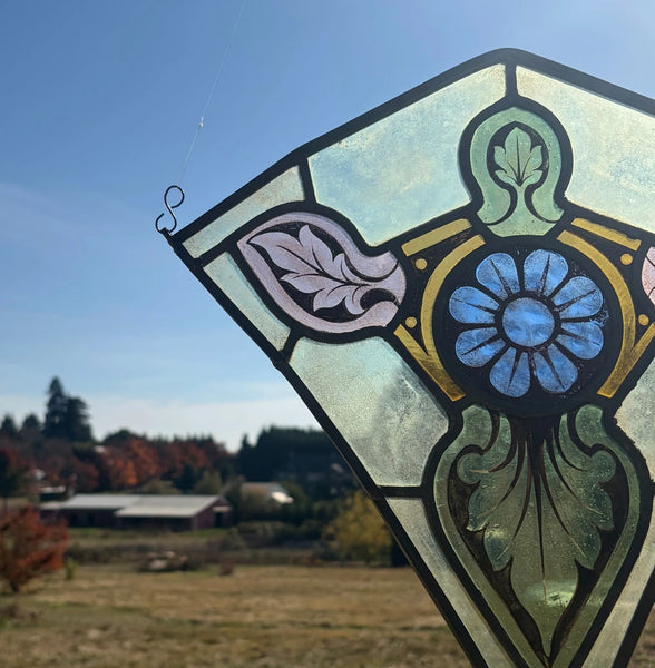 16" Tall Antique Belgian Stained/Leaded Glass Panel by Bertrand Bardenhewer