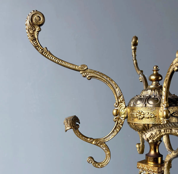 67" Tall Ornate Vintage Brass & Onyx Marble Coat/Hat Rack Hall Tree/Stand