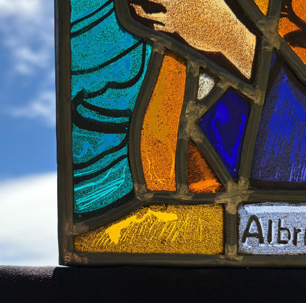 7" Tall Vintage Belgian Stained/Leaded Glass Panel Of Albrecht Rodenbach