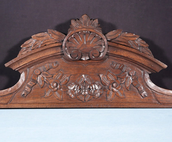 45" Wide Antique French Solid Oak Wood Highly Carved Detailed Crest