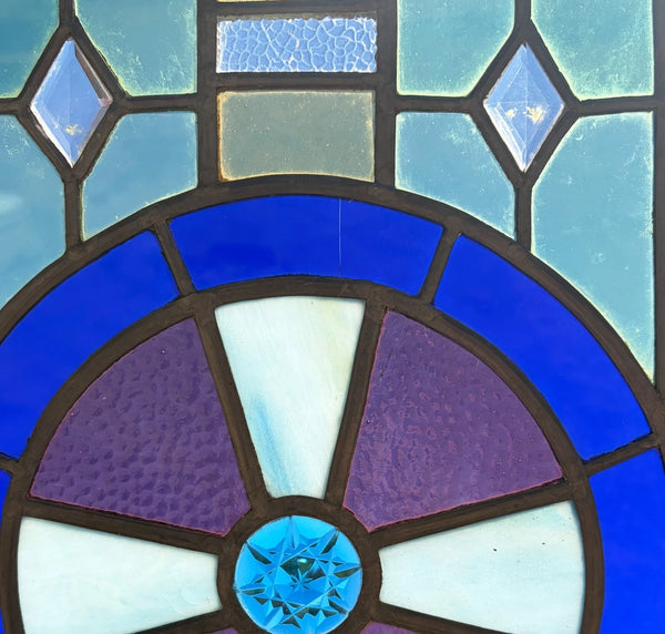 28" Tall French Antique Religious Stained/Leaded Glass Panel from a Church