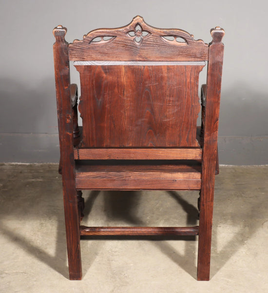 Share French Antique Gothic Revival Chestnut Arm Chair Carved Wood Desk Chair