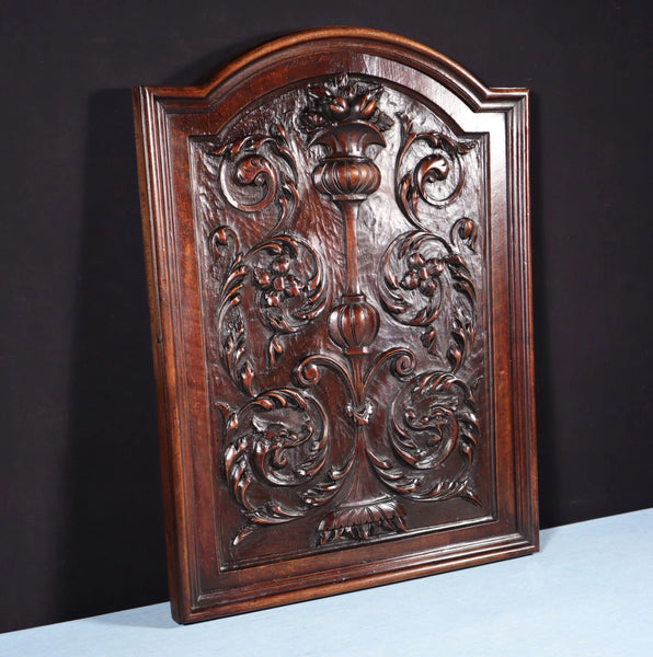 25" Tall Antique French Solid Walnut Wood Highly Carved Panel Salvage