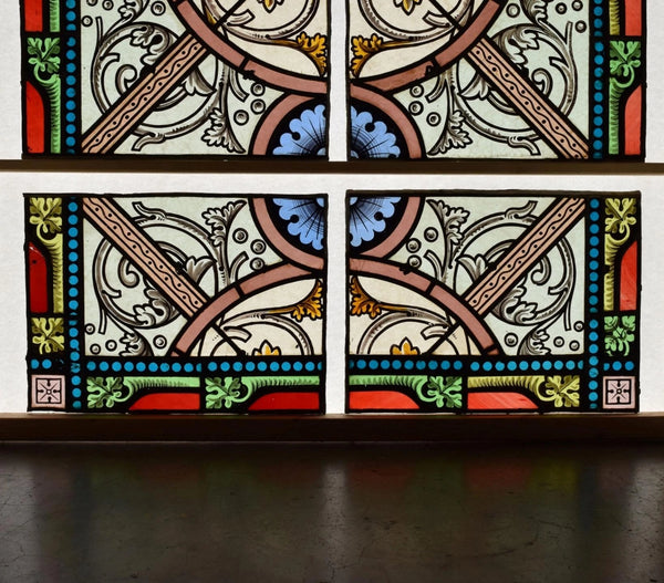 59" Tall Impressive Antique French Stained Glass Church Window Early 1800's