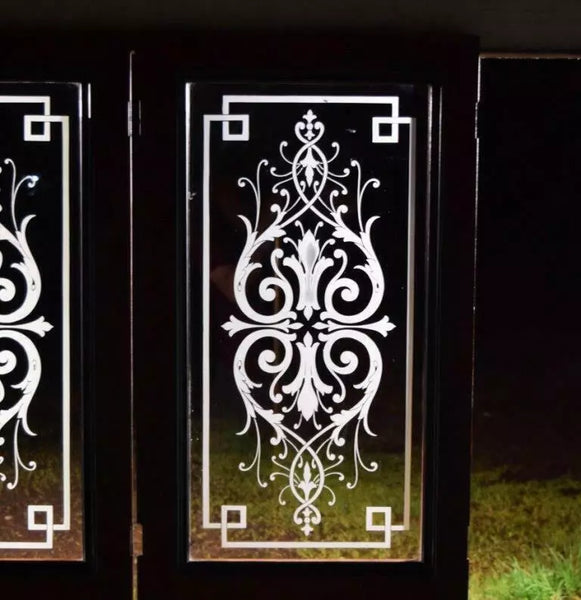 Set of 4 Antique French Etched Glass Doors Frosted Glass with Pattern