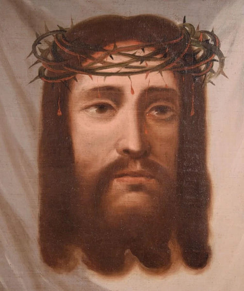 Antique Framed Oil on Canvas Painting of The Shroud Of Turin/Holy Shroud/Jesus
