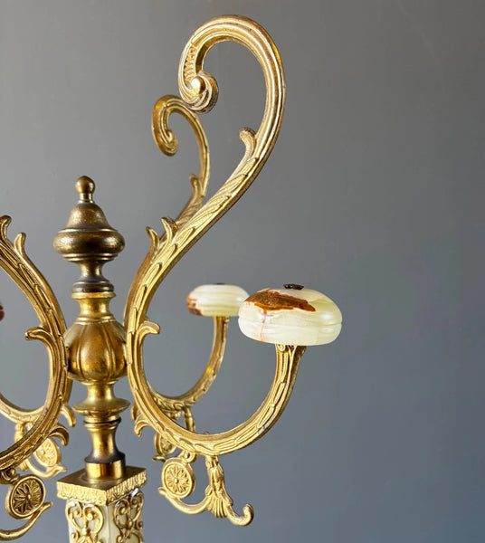 68" Tall Ornate Vintage Brass & Onyx Marble Coat/Hat Rack Hall Tree/Stand