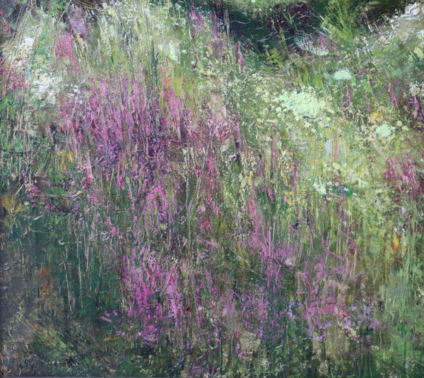 Antique European Impressionist Oil on Linen Painting of Wild Lavender