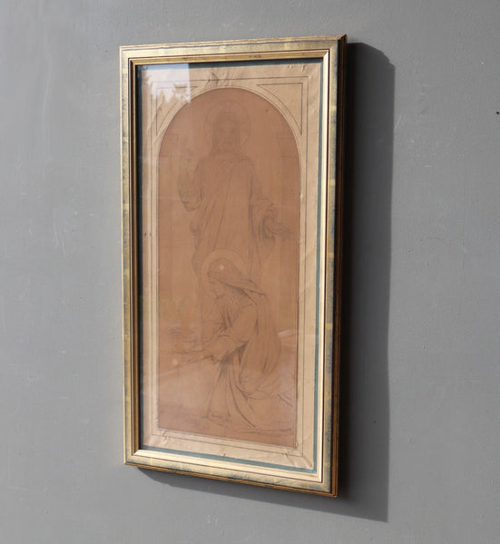 Antique Framed Drawing on Paper by Theodore-Joseph Canneel (1817-1892)
