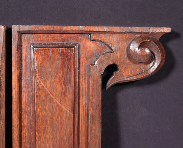 Pair of 11" Tall French Antique Carved Solid Oak Wood Brackets Trim Pieces