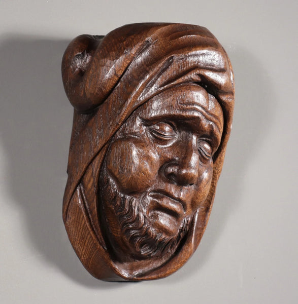 11" Tall Large Vintage Decorative Highly Carved Face/Head in Solid Oak Wood