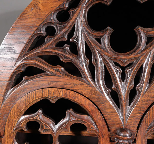 70" Tall Antique French Gothic Revival Oak Wood Cabinet/Liquor/Wine/Bar Cabinet