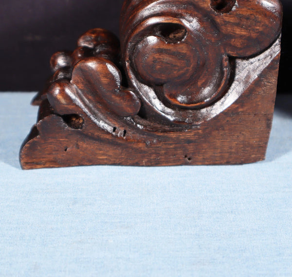 Pair of 5" Tall French Antique Highly Carved Trim/Corbels Solid Oak Wood