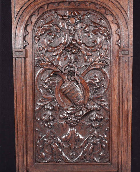 24" Tall Antique French Solid Oak Wood Louis XVI Panel Highly Carved