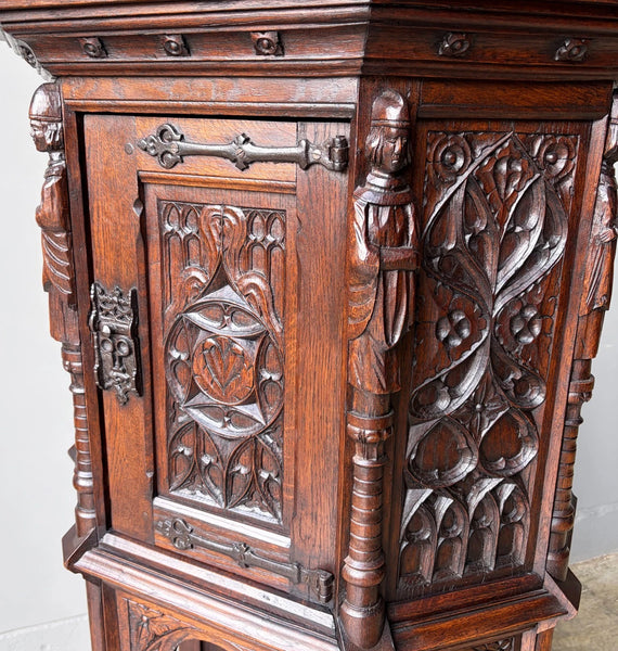 Vintage French Gothic Revival Cabinet/Console/Sideboard, Highly Carved Oak Wood