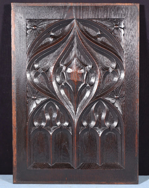 French Antique Gothic Revival Panel in Solid Chestnut Wood Salvage Late 1800's