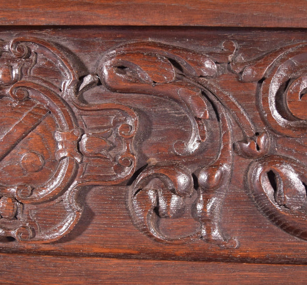 58" Wide Large Antique French Solid Oak Wood Panel/Crest Pediment w/Carvings