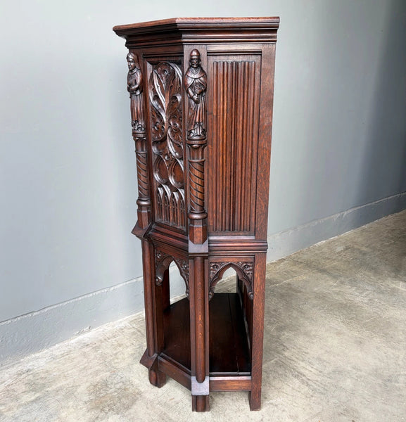 Vintage French Gothic Revival Cabinet/Console/Sideboard, Highly Carved Oak Wood