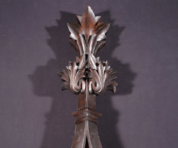 59" Wide Antique French Gothic Revival Crest/Pediment in Solid Walnut & Oak Wood