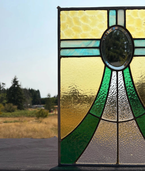 18" Tall Antique French Stained Glass Panel with Leaded Glass, Window, Hanging