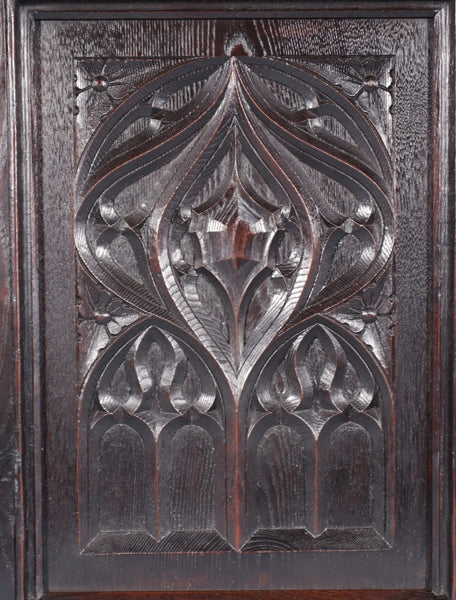 French Antique Gothic Revival Panel in Solid Chestnut Wood Salvage Late 1800's