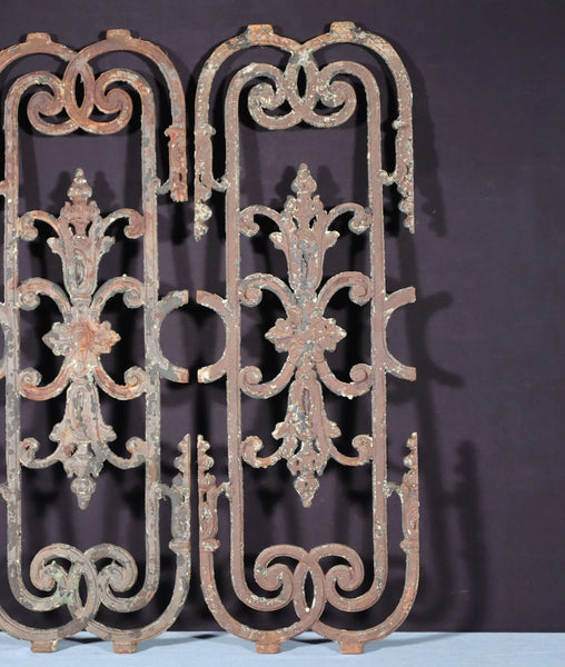 32" Tall Pair of Large French Antique Cast Iron Window Grilles Panels