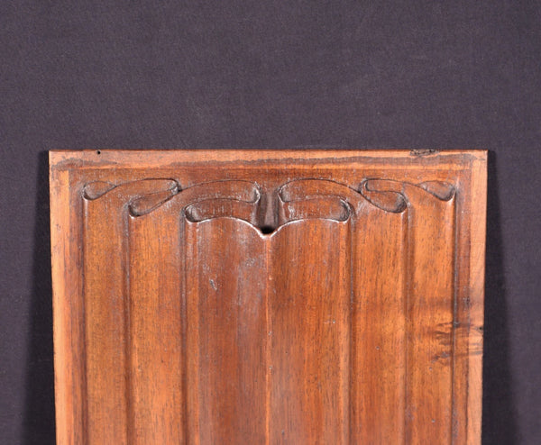 French Antique Gothic Revival Panel in Solid Walnut w/Linen Fold Carving