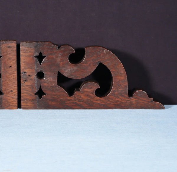 Pair of 12" Wide French Antique Solid Oak Wood Brackets Trim Pieces