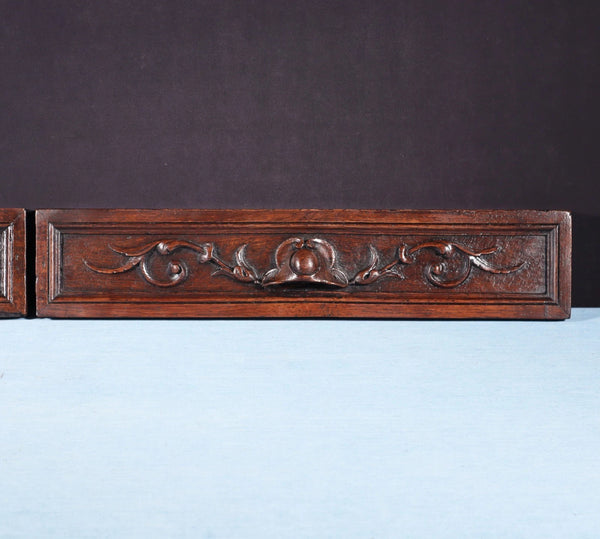 20" Wide Pair of Antique Carved Drawer Panels/Trim in Solid Oak Wood