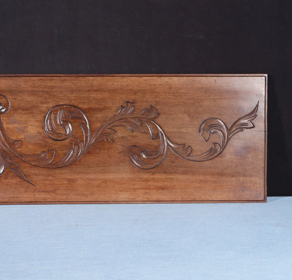 45" Wide Antique French Solid Walnut Wood Panel/Crest Pediment w/Carvings