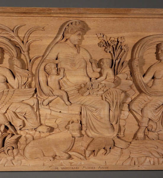 Large Vintage Highly Carved Panel Solid Oak After "The Tellus Panel" in Rome